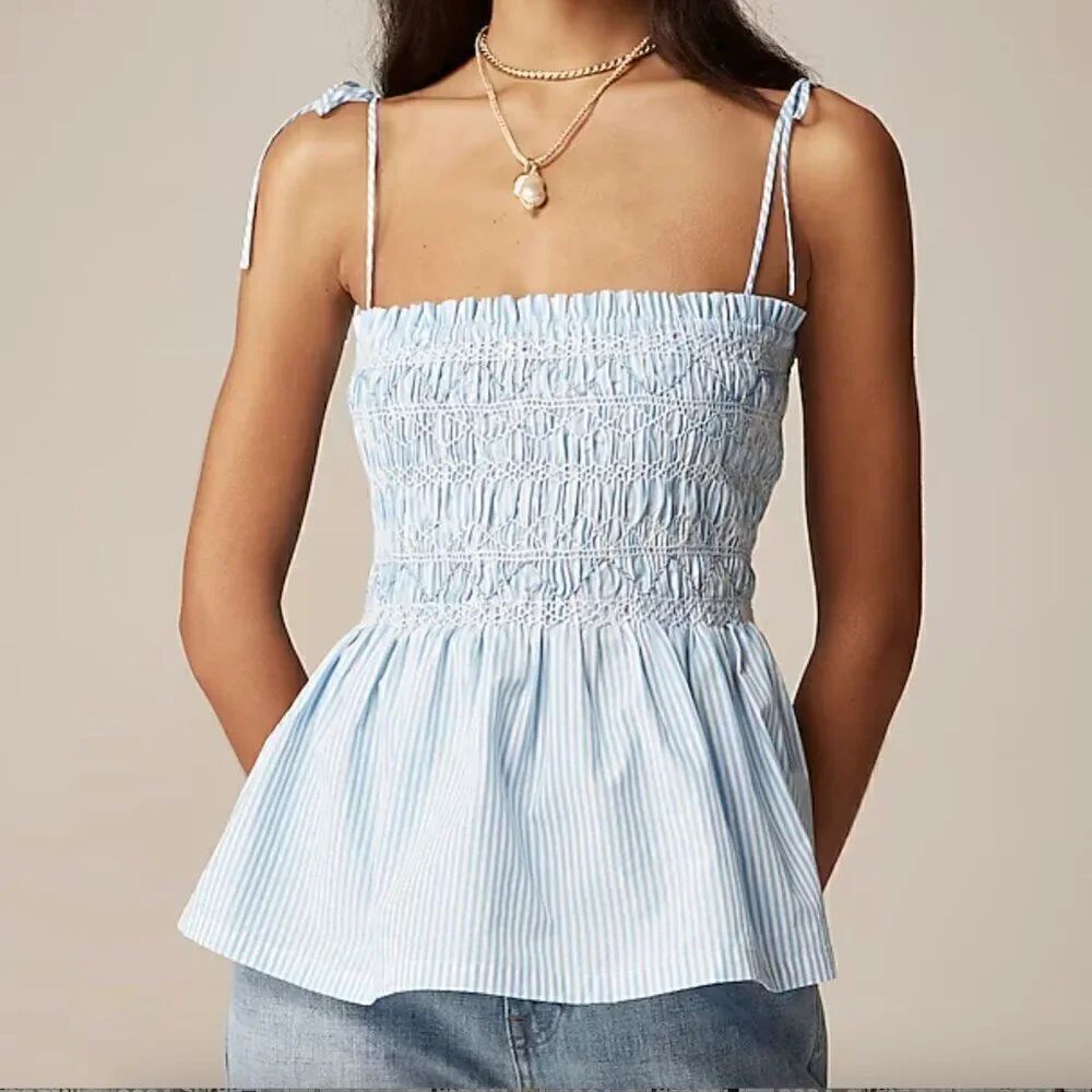 J. Crew blue and white Paloma top in stripe NWT smocked size large